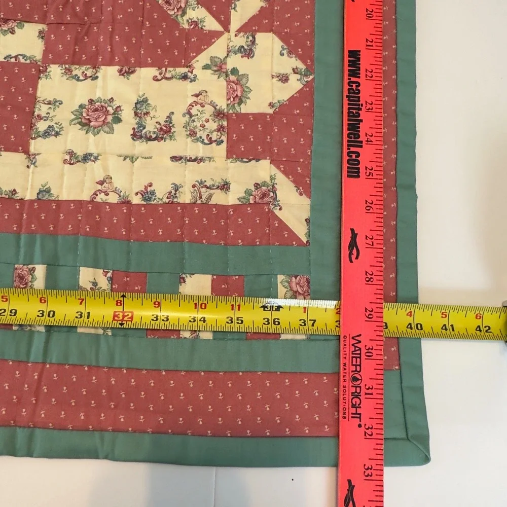 Handmade Bunny Rabbit Patchwork Quilt Pink Teal Nursery Wall Hanging 40x33